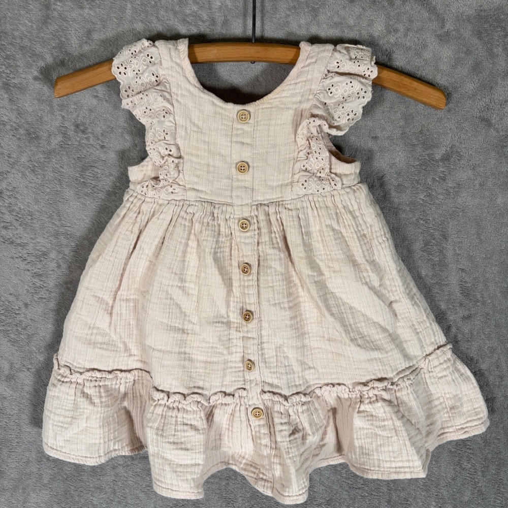 Rachel Ashwell Girls Pale Pink Cotton Gauze Eyelet Ruffle Dress Size 4T Cottage